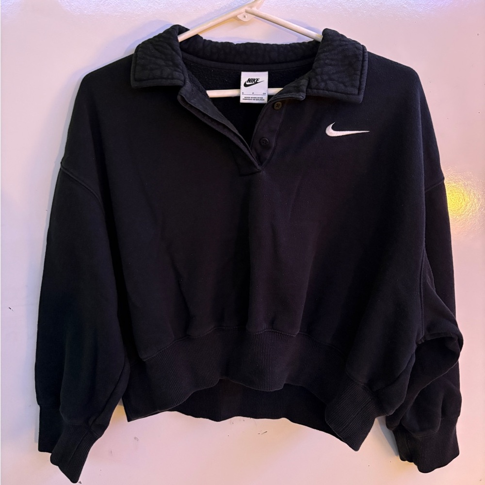 Nike Black Collar Crew Pullover with White Swoosh